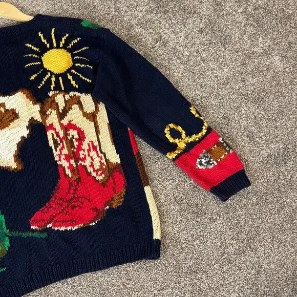 VTG The Eagle's Eye Hand Knit Cardigan Sweater Small Oversized Texas Longhorn - Picture 5 of 16